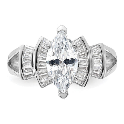 Sterling Silver Rhodium Plated Marquise Shape Center Cz Ring