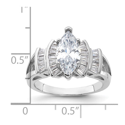 Sterling Silver Rhodium Plated Marquise Shape Center Cz Ring