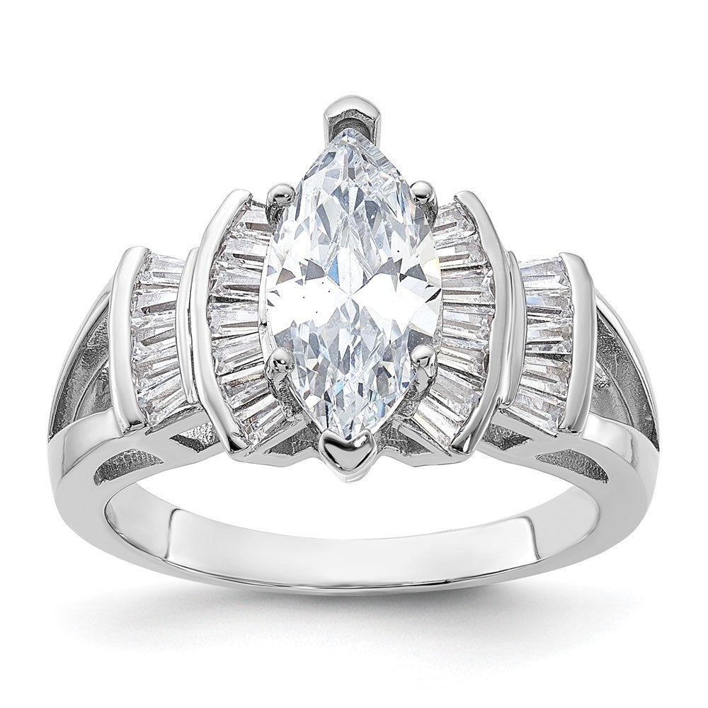 Sterling Silver Rhodium Plated Marquise Shape Center Cz Ring
