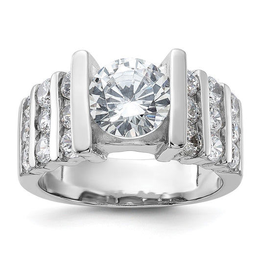 Sterling Silver Rhodium Plated Cz Ring