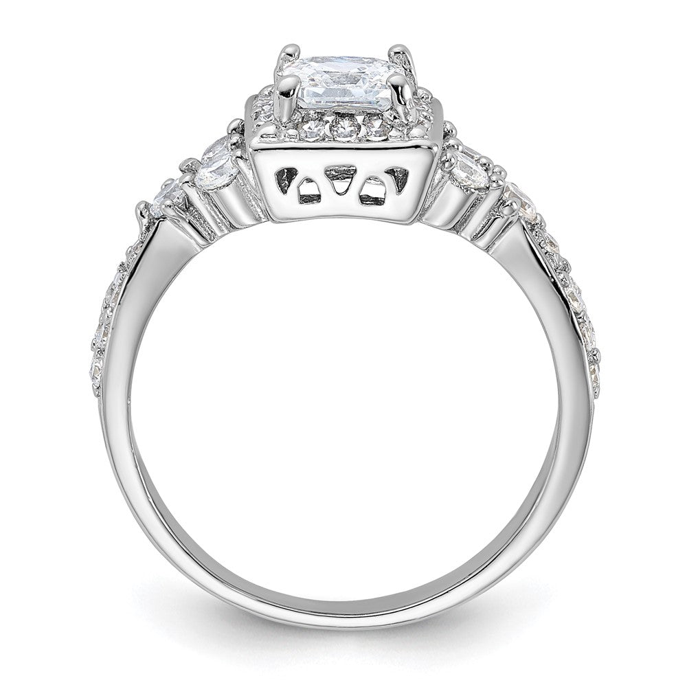 Sterling Silver Rhodium Plated Square Cz Ring