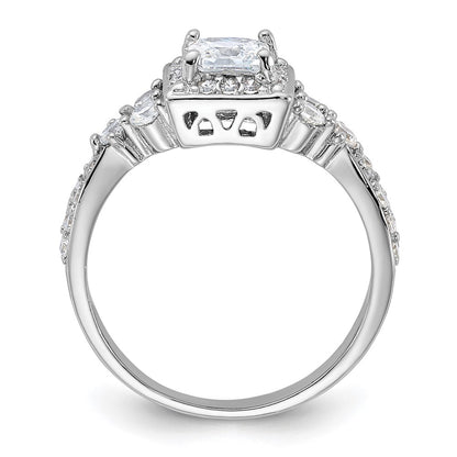 Sterling Silver Rhodium Plated Square Cz Ring