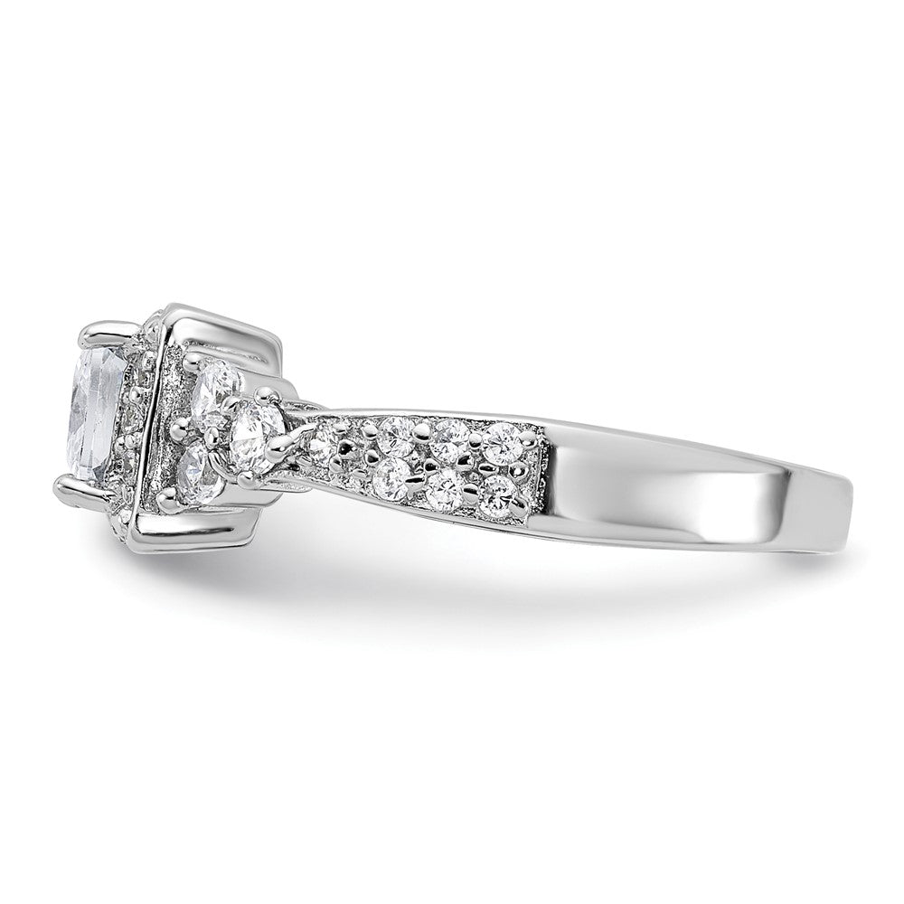 Sterling Silver Rhodium Plated Square Cz Ring