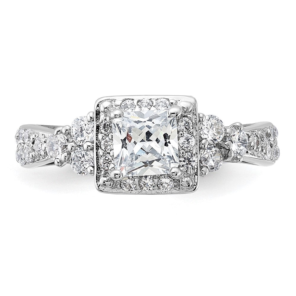 Sterling Silver Rhodium Plated Square Cz Ring