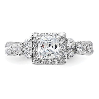 Sterling Silver Rhodium Plated Square Cz Ring