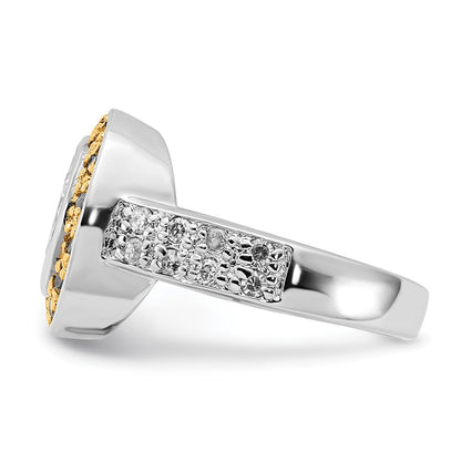 Sterling Silver & Gold Tone Vermeil Polished Yellow Clear Cz Circle Ring