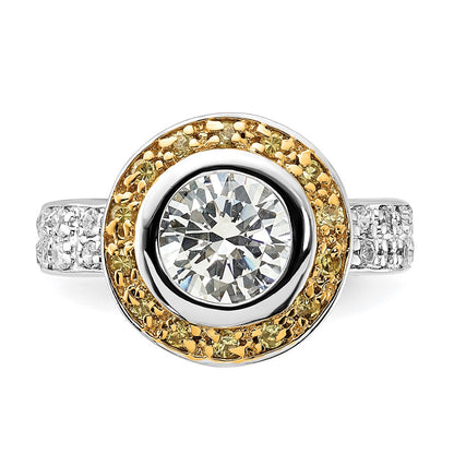 Sterling Silver & Gold Tone Vermeil Polished Yellow Clear Cz Circle Ring