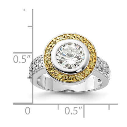 Sterling Silver & Gold Tone Vermeil Polished Yellow Clear Cz Circle Ring