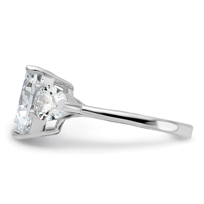 Sterling Silver Rhodium Plated Heart Shape Center Cz 3 Stone Ring