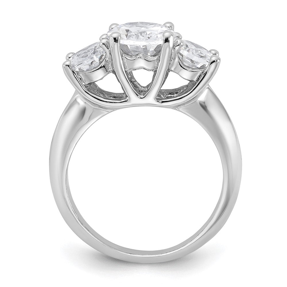 Sterling Silver Rhodium Plated 3 Stone Cz Ring