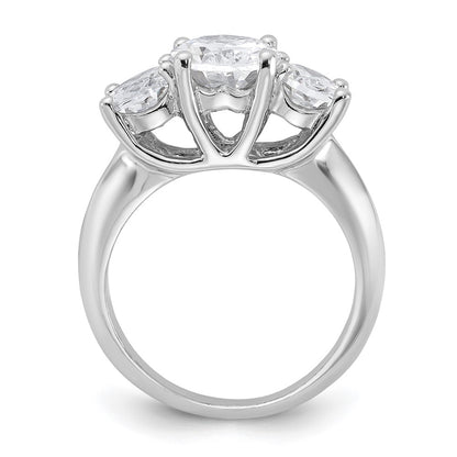 Sterling Silver Rhodium Plated 3 Stone Cz Ring