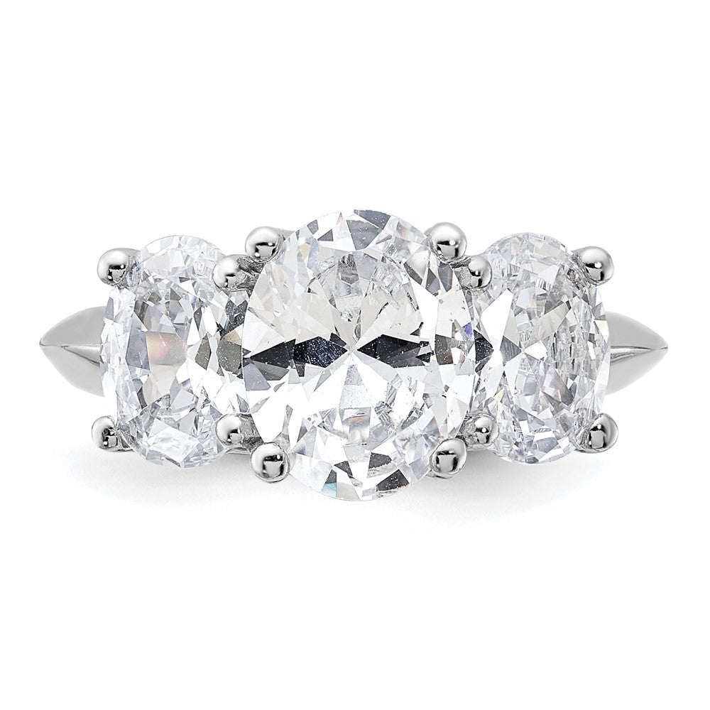 Sterling Silver Rhodium Plated 3 Stone Cz Ring