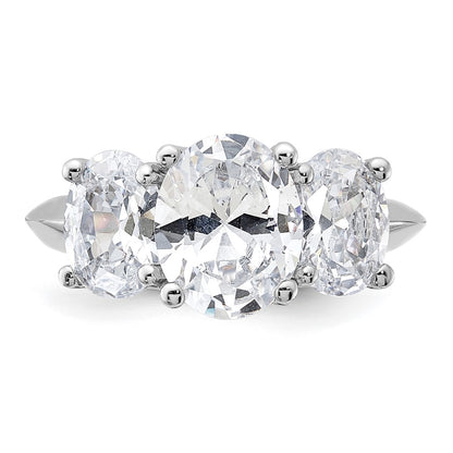 Sterling Silver Rhodium Plated 3 Stone Cz Ring