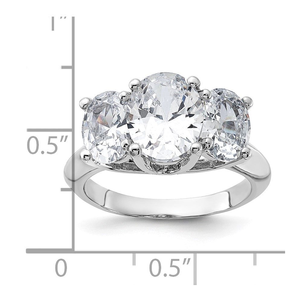 Sterling Silver Rhodium Plated 3 Stone Cz Ring