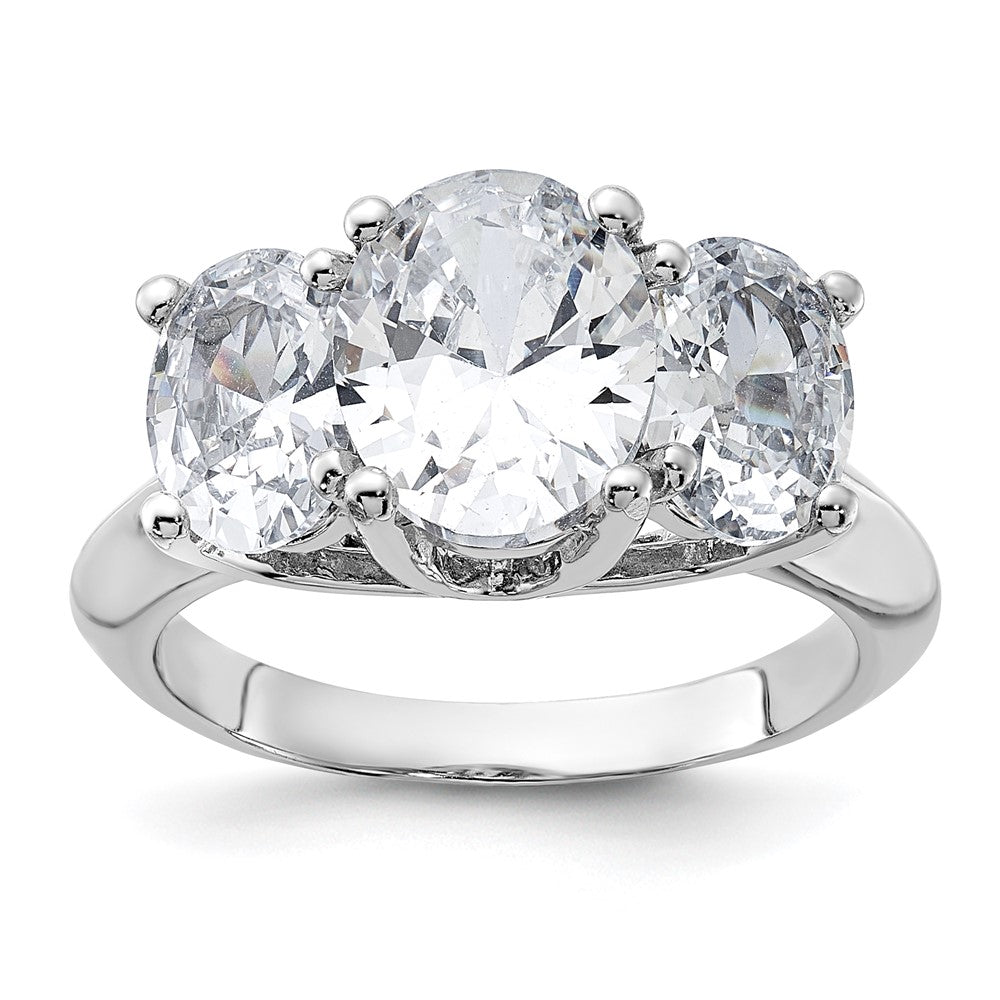 Sterling Silver Rhodium Plated 3 Stone Cz Ring
