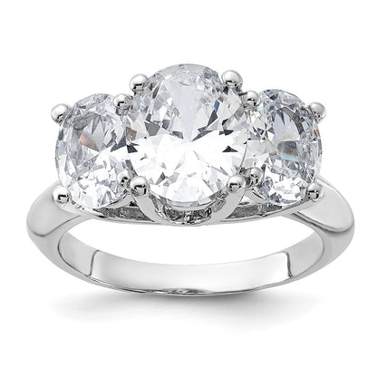 Sterling Silver Rhodium Plated 3 Stone Cz Ring
