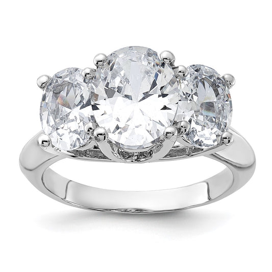 Sterling Silver Rhodium Plated 3 Stone Cz Ring