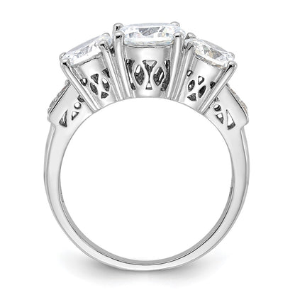 Sterling Silver Rhodium Plated 3 Stone Cz Ring
