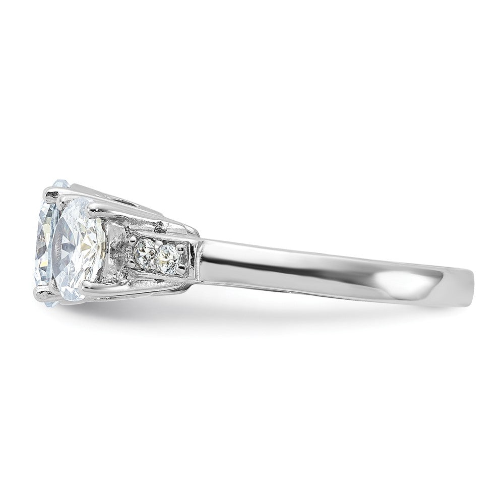 Sterling Silver Rhodium Plated 3 Stone Cz Ring