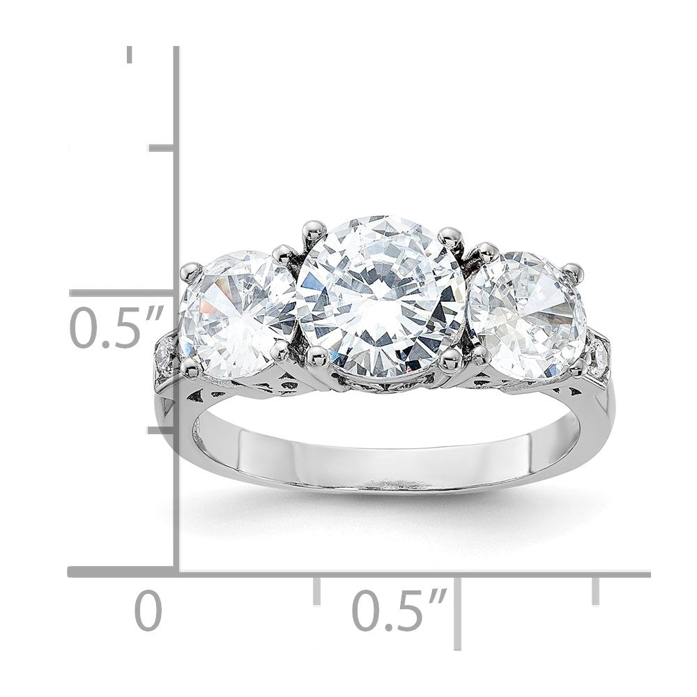Sterling Silver Rhodium Plated 3 Stone Cz Ring