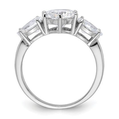 Sterling Silver Rhodium Plated 3 Stone Cz Ring