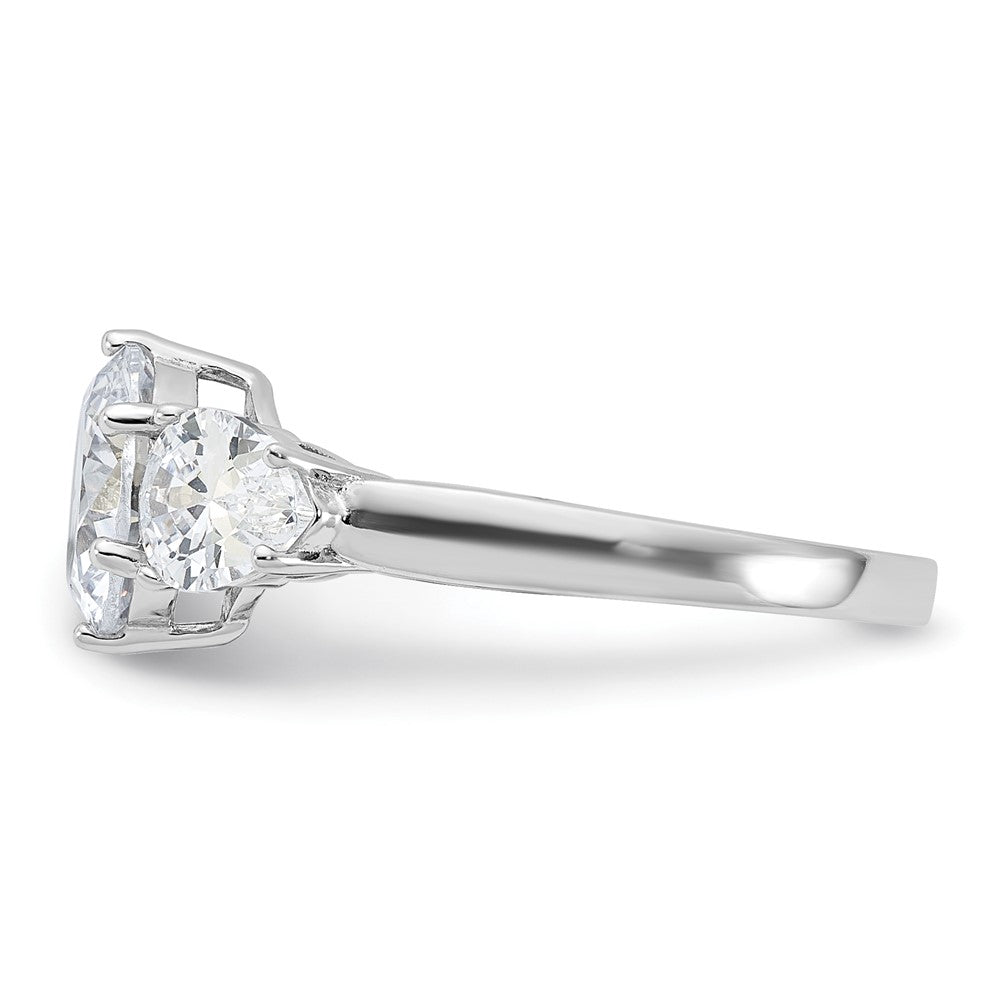Sterling Silver Rhodium Plated 3 Stone Cz Ring
