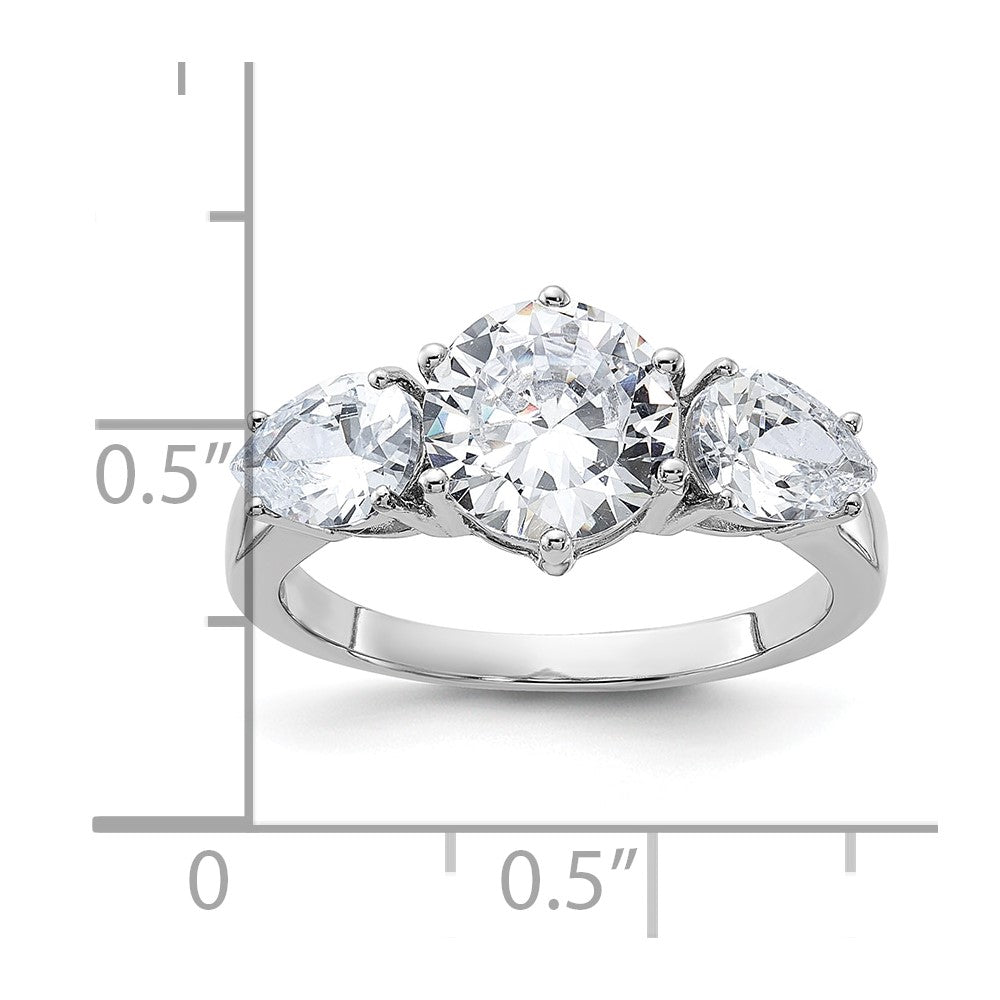 Sterling Silver Rhodium Plated 3 Stone Cz Ring
