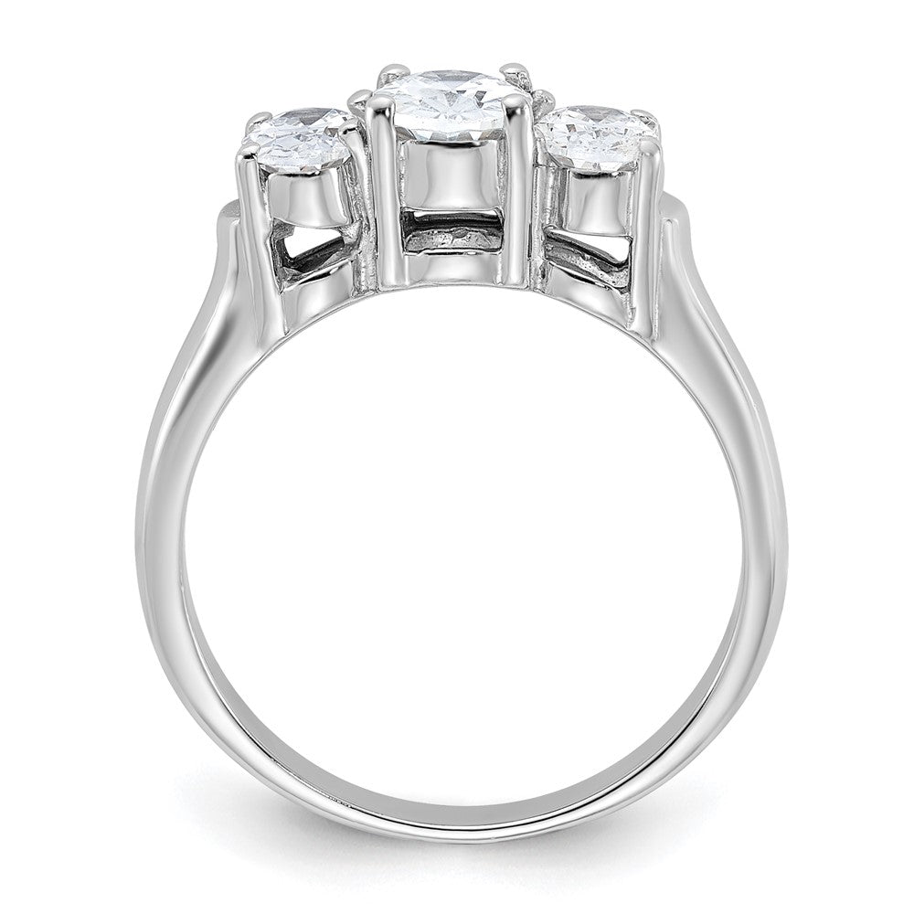 Sterling Silver Rhodium Plated 3 Stone Cz Ring
