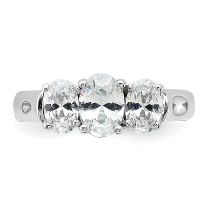 Sterling Silver Rhodium Plated 3 Stone Cz Ring