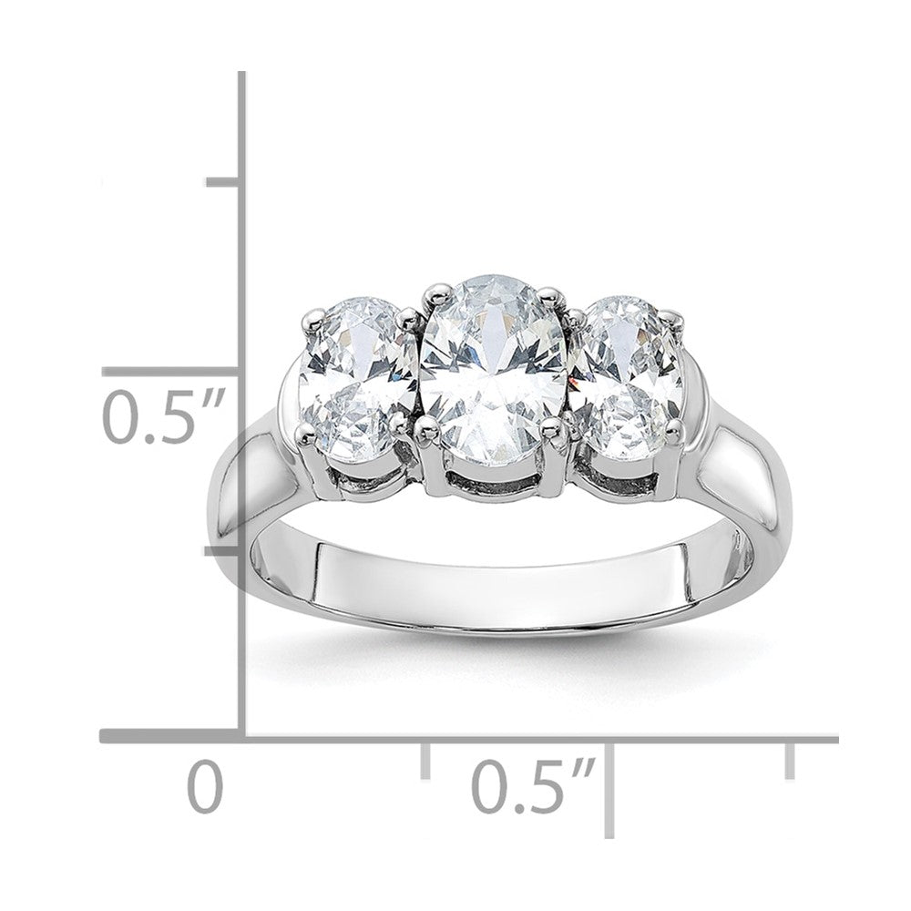 Sterling Silver Rhodium Plated 3 Stone Cz Ring