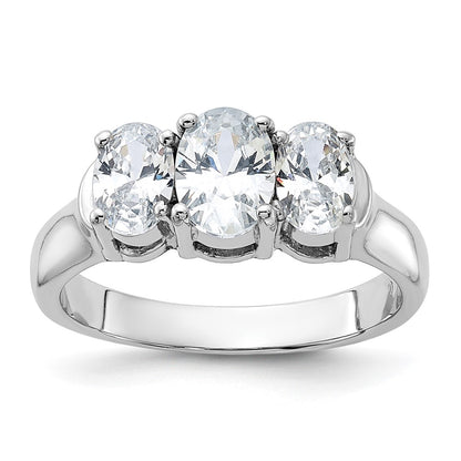 Sterling Silver Rhodium Plated 3 Stone Cz Ring