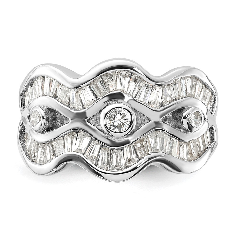 Sterling Silver Polished Wavy Cz Ring