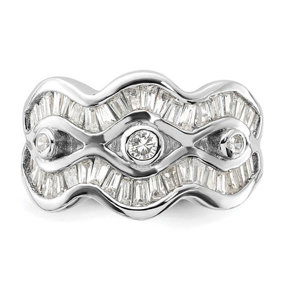 Sterling Silver Polished Wavy Cz Ring