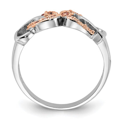 Sterling Silver & Rose Tone Vermeil Polished Pink Cz Heart Ring