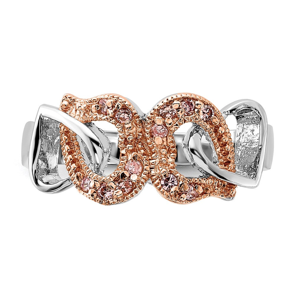 Sterling Silver & Rose Tone Vermeil Polished Pink Cz Heart Ring