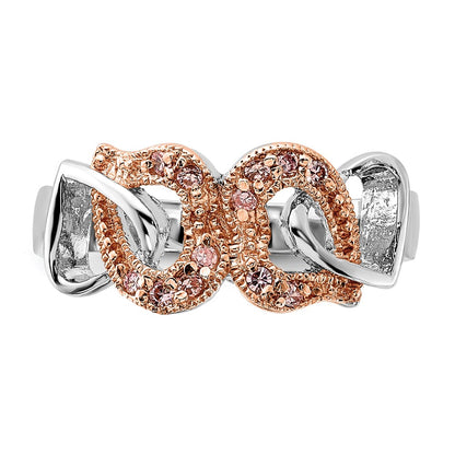 Sterling Silver & Rose Tone Vermeil Polished Pink Cz Heart Ring