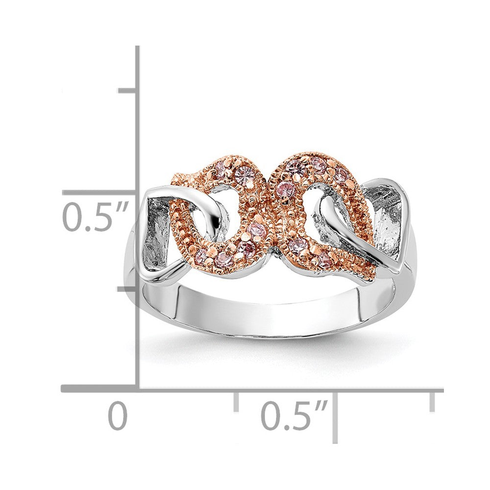 Sterling Silver & Rose Tone Vermeil Polished Pink Cz Heart Ring