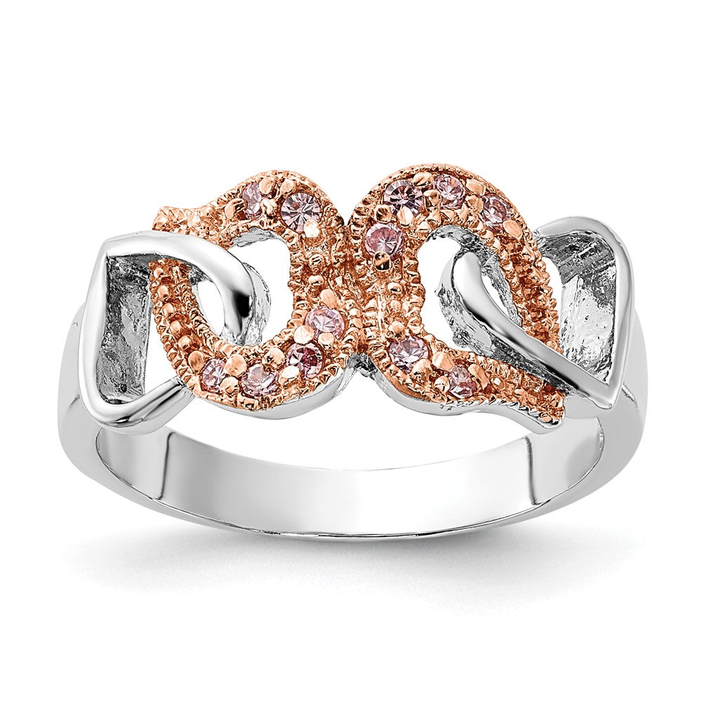 Sterling Silver & Rose Tone Vermeil Polished Pink Cz Heart Ring