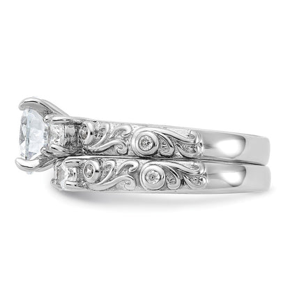 Sterling Silver Rhodium Plated 2 Piece Cz Wedding Ring