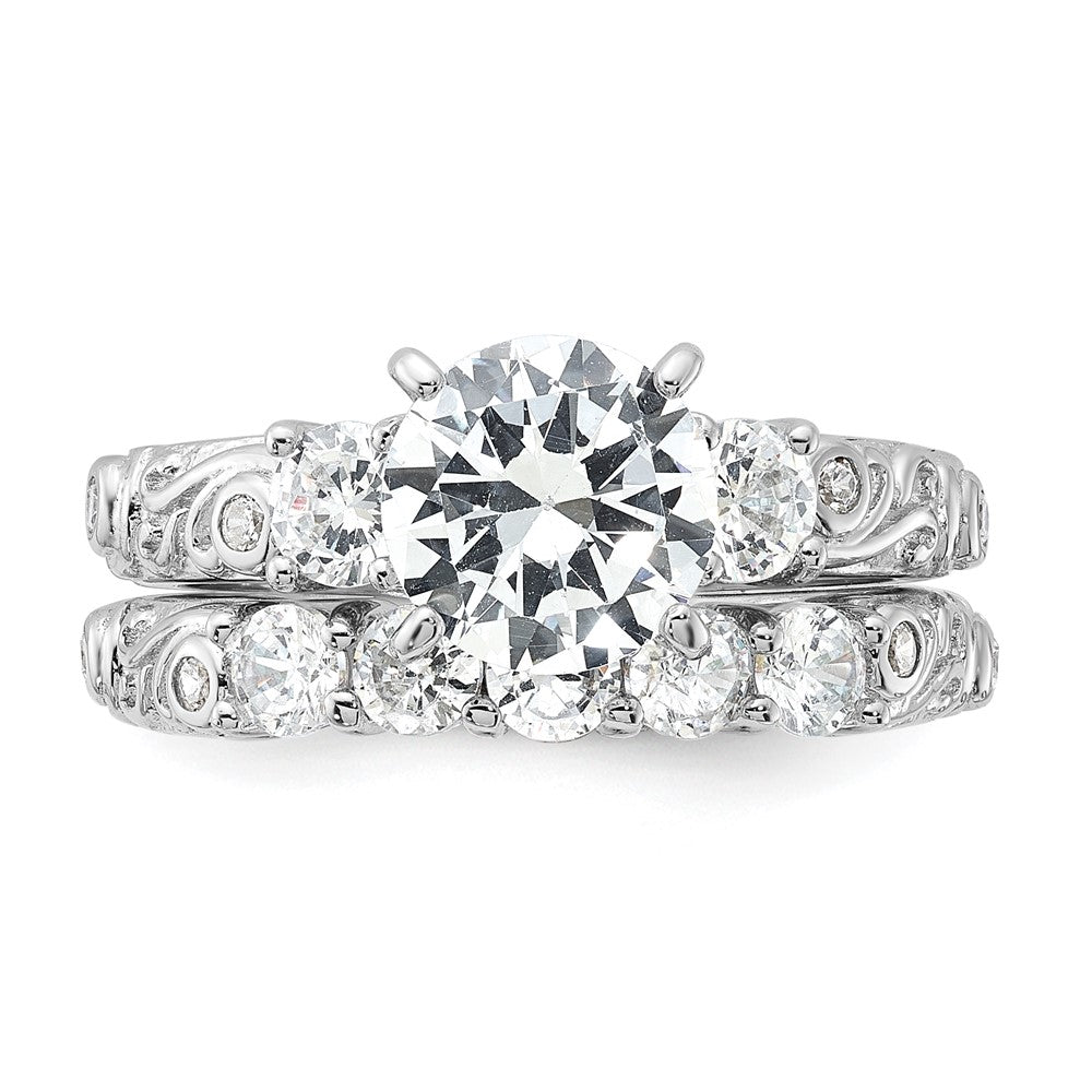 Sterling Silver Rhodium Plated 2 Piece Cz Wedding Ring