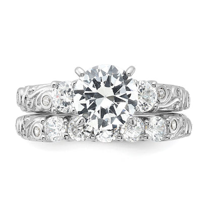 Sterling Silver Rhodium Plated 2 Piece Cz Wedding Ring