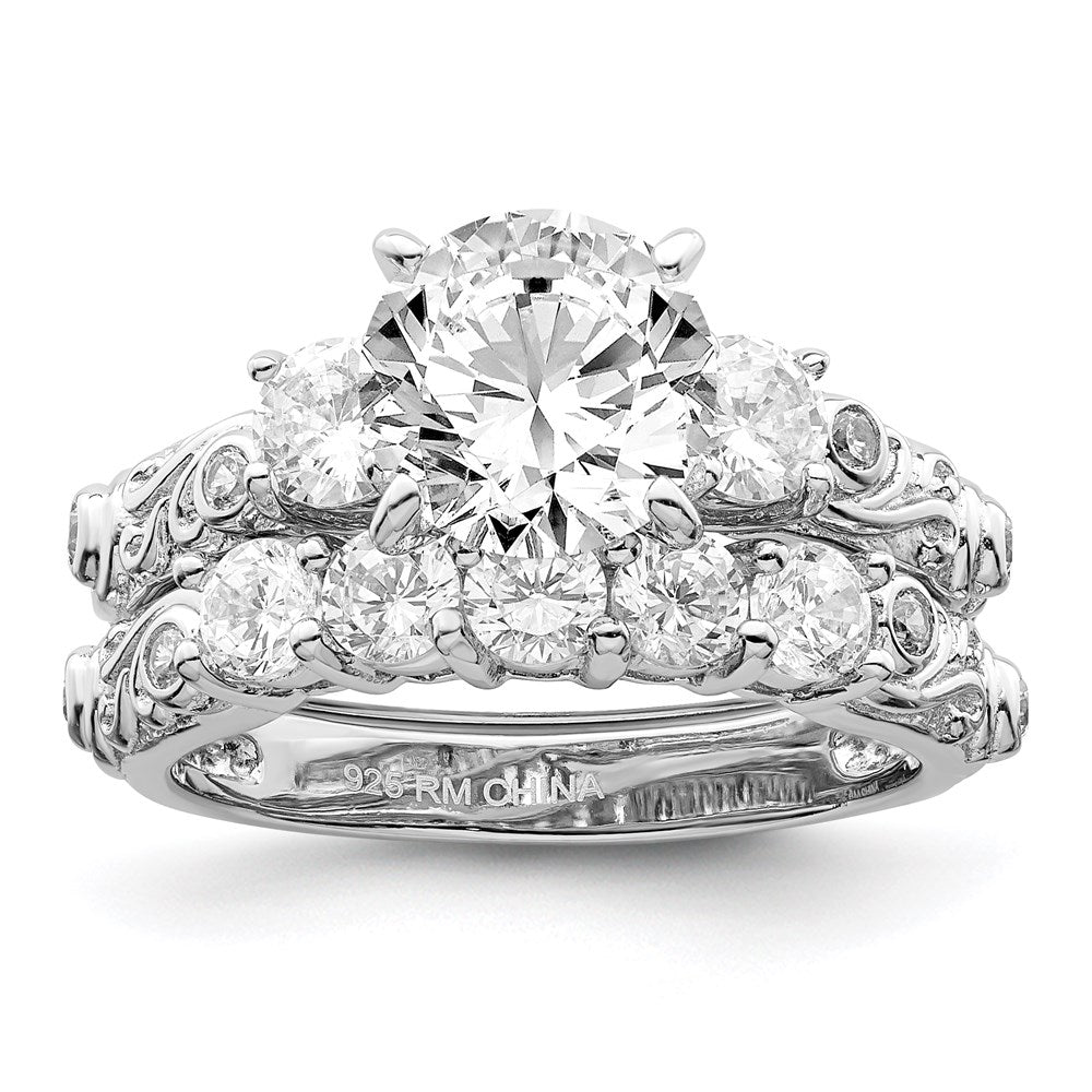 Sterling Silver Rhodium Plated 2 Piece Cz Wedding Ring