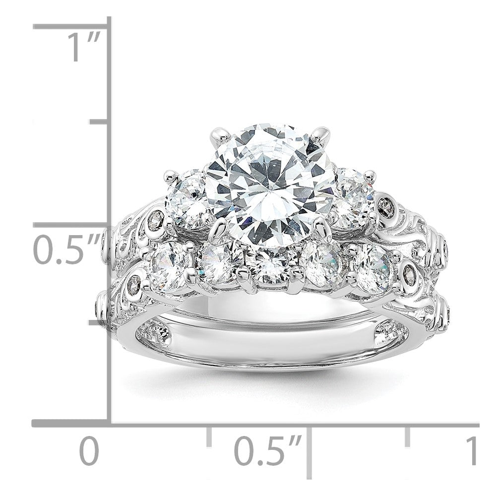 Sterling Silver Rhodium Plated 2 Piece Cz Wedding Ring