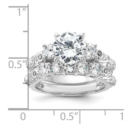 Sterling Silver Rhodium Plated 2 Piece Cz Wedding Ring