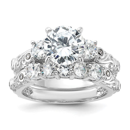 Sterling Silver Rhodium Plated 2 Piece Cz Wedding Ring