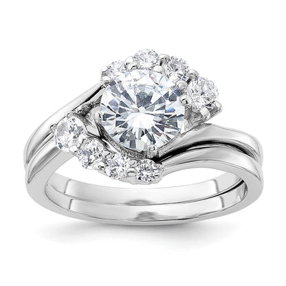 Sterling Silver Rhodium Plated 2 Piece Cz Wedding Ring Set