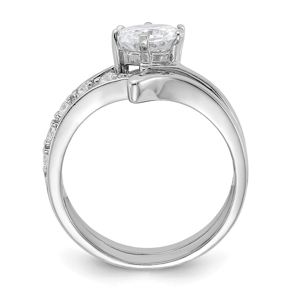 Sterling Silver Rhodium Plated 2 Piece Cz Wedding Ring Set