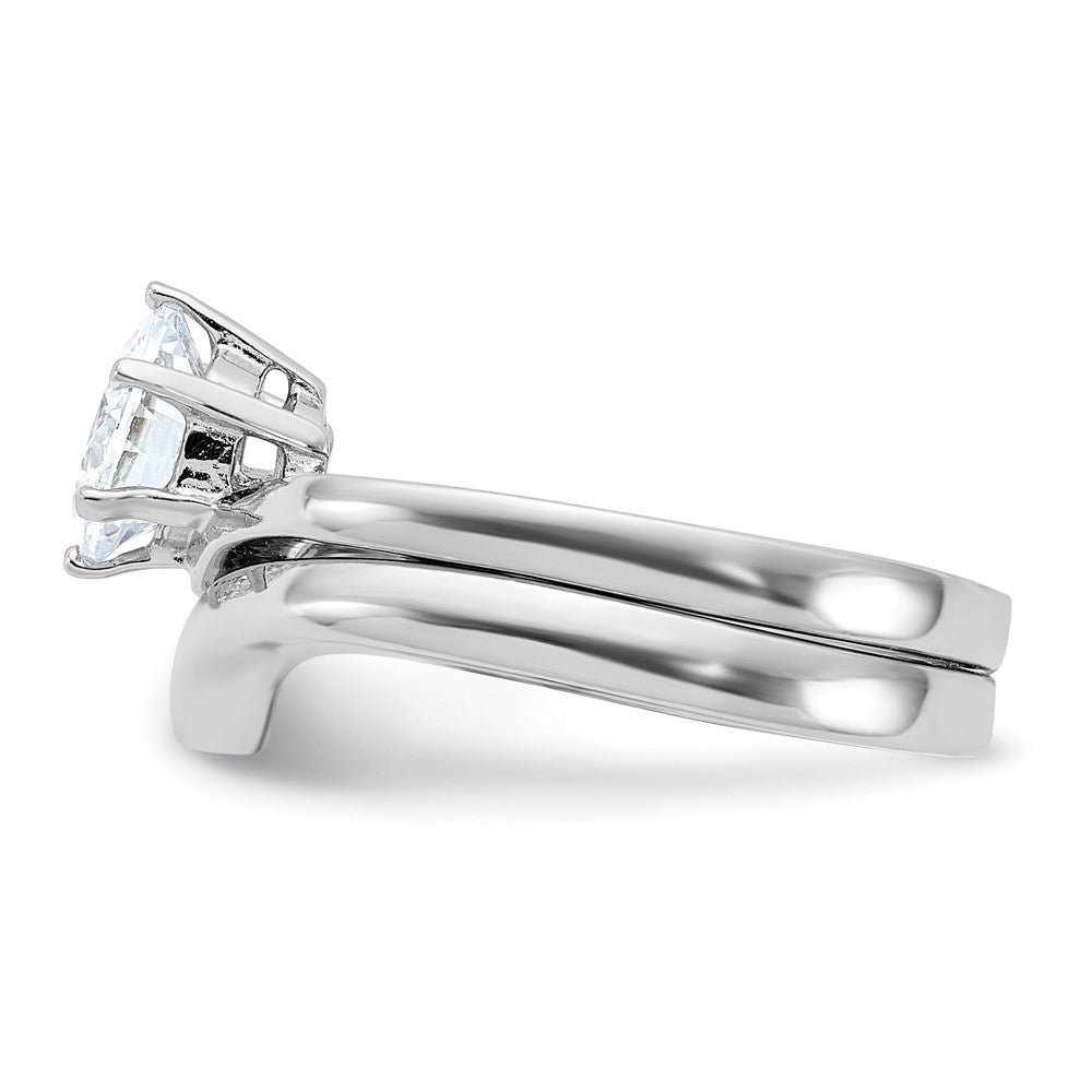 Sterling Silver Rhodium Plated 2 Piece Cz Wedding Ring Set