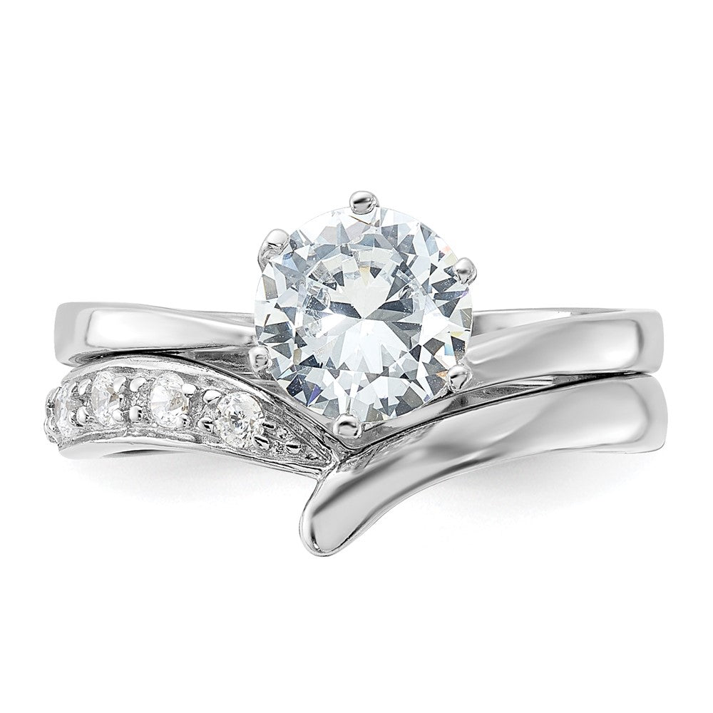 Sterling Silver Rhodium Plated 2 Piece Cz Wedding Ring Set
