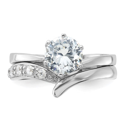 Sterling Silver Rhodium Plated 2 Piece Cz Wedding Ring Set
